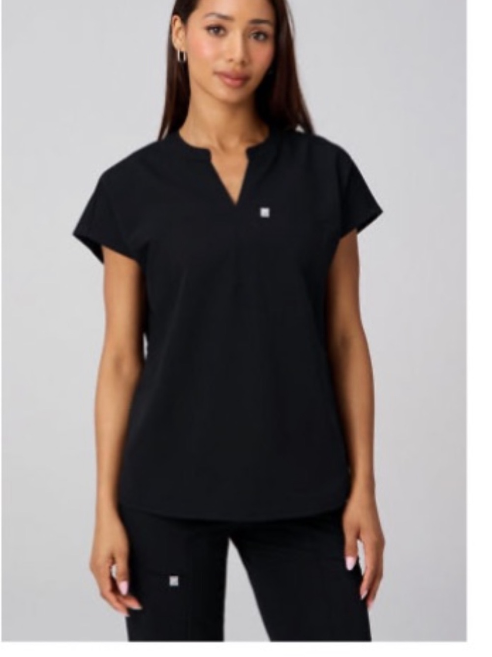 Fabletics Black Short Sleeve Notch-Neck Tee